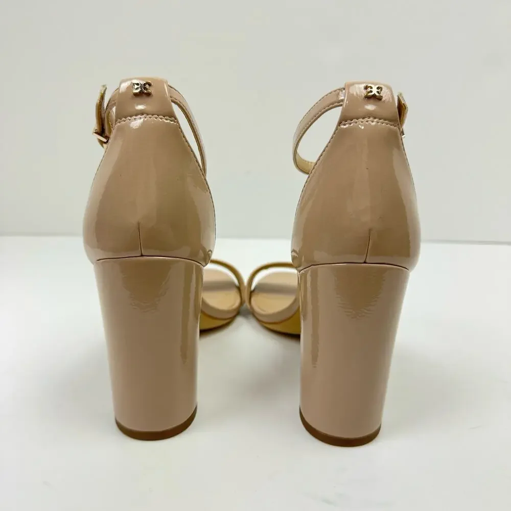 NEW Sam Edelman Yaro WIDE Beige Patent Faux Leather Open Toe Block Heel Sandals